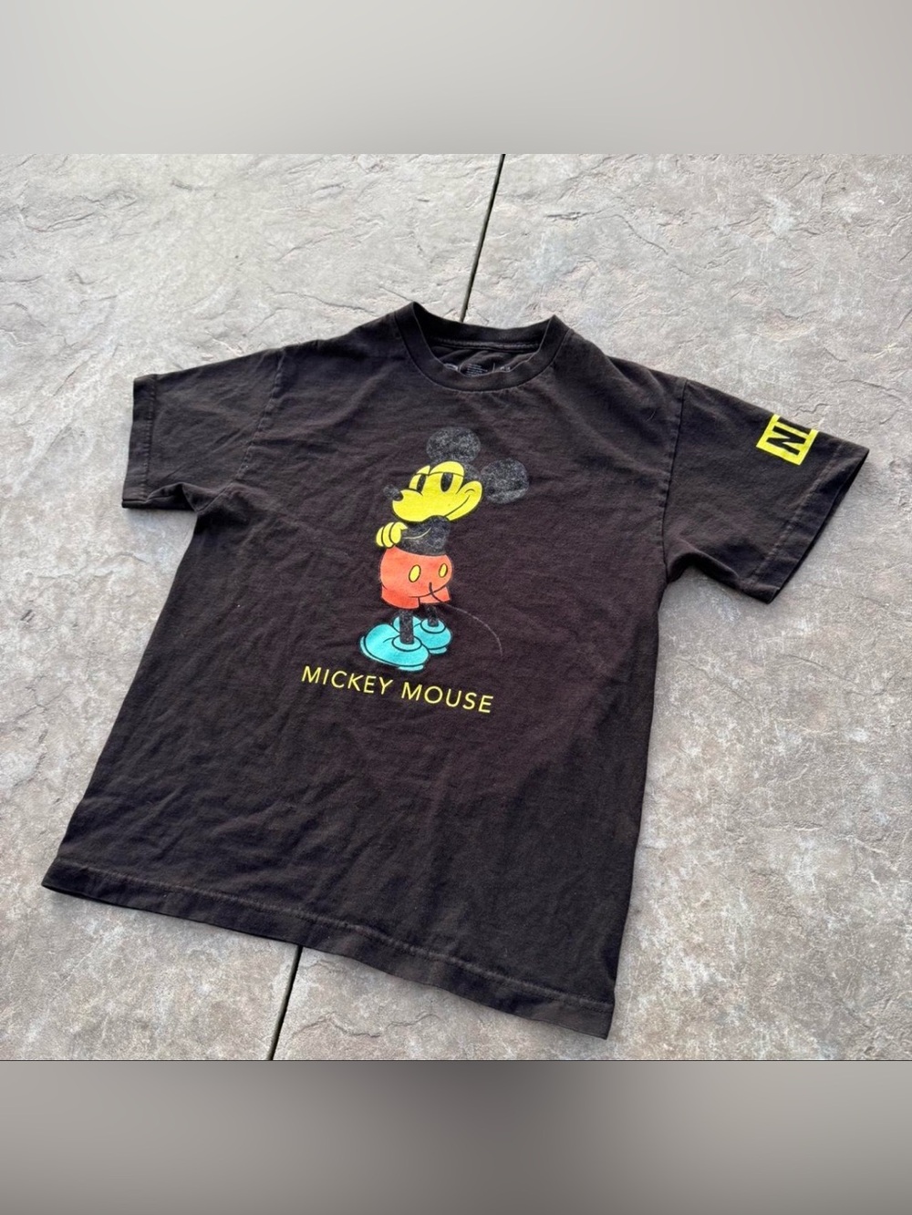 Disney Mickey Mouse Graphic Black Distressed T-Shirt Neff